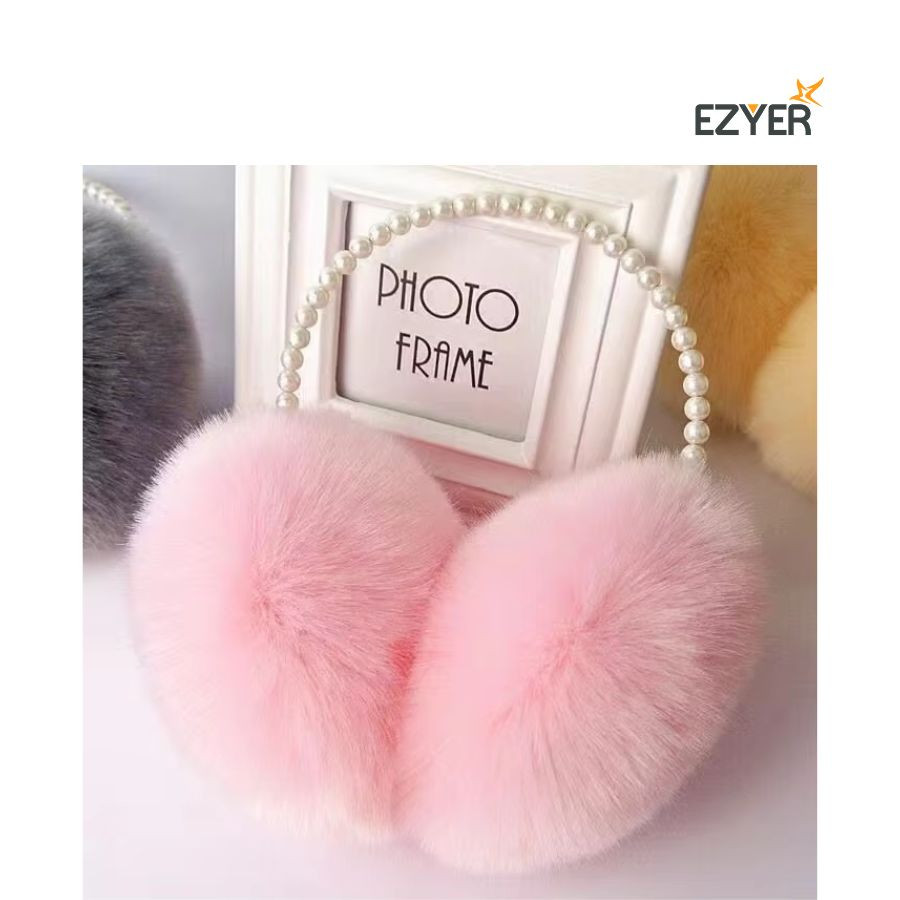 Pearl Headband Pink Winter Earmuff Windproof Protection Ear &  Warmer for Women and Girls