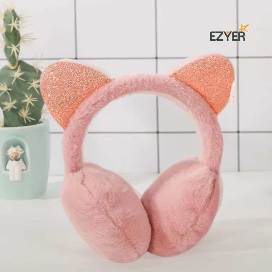 Girls Stylish Pink Cat Ear Winter Earmuffs